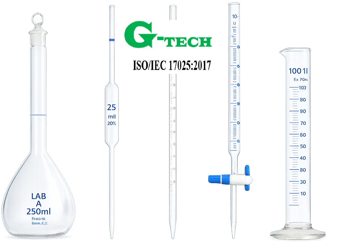Hiệu chuẩn Dụng cụ đo thể tích bằng thủy tinh (Volumetric Glassware). Dịch vụ hiệu chuẩn nhanh G-Tech.