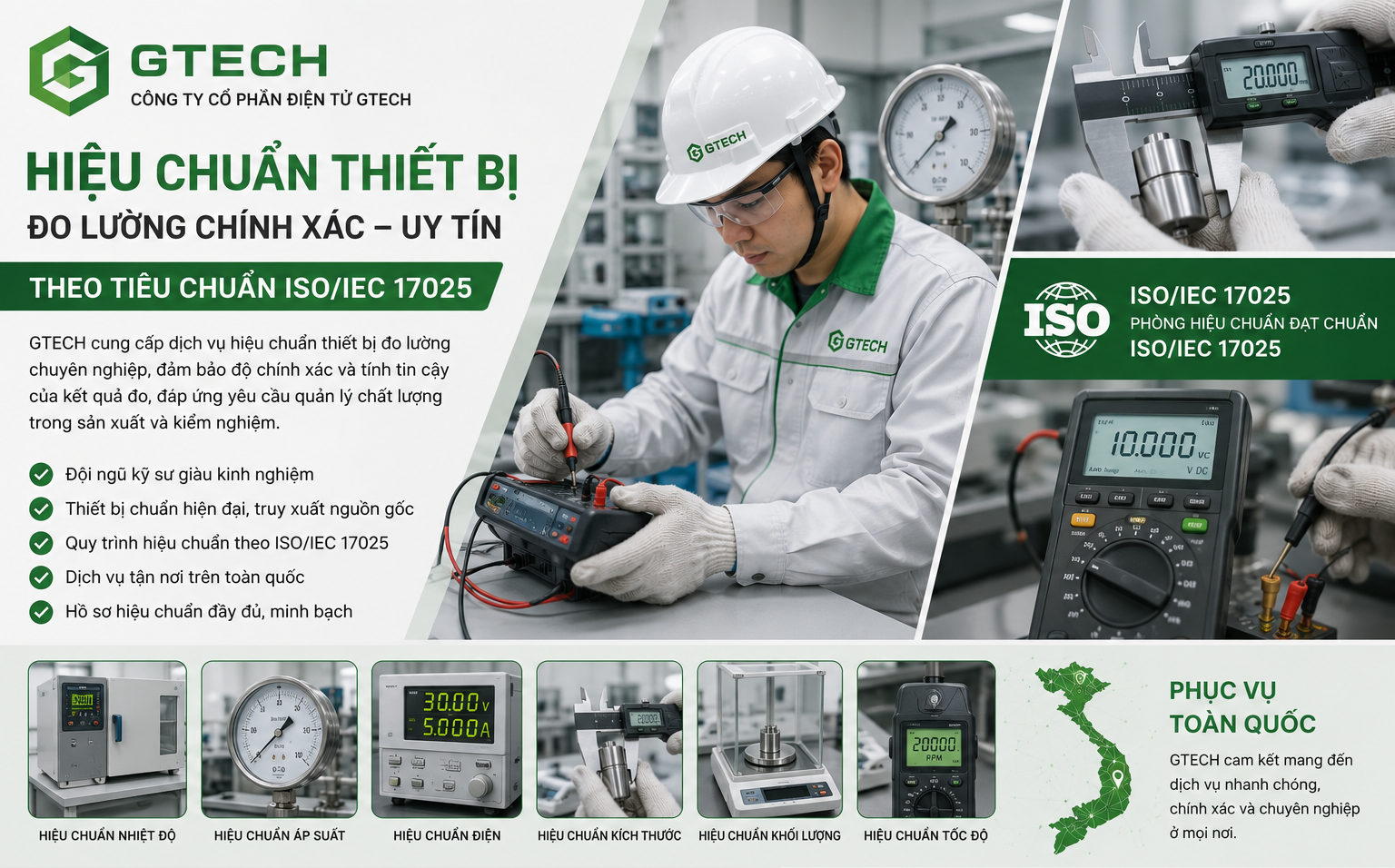 Công ty Cổ phần Điện tử GTECH, hiệu chuẩn thiết bị, đo lường, uy tín, ISO/IEC 17025.